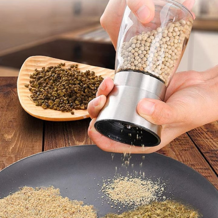Set 2 rasnite manuale pentru condimente VarioShop®, sistem maruntire ajustabil, mecanism ceramica, potrivit pentru piper negru, orez, chimen, sare de mare, inox/sticla, Argintiu [22]