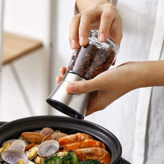 Set 2 rasnite manuale pentru condimente VarioShop®, sistem maruntire ajustabil, mecanism ceramica, potrivit pentru piper negru, orez, chimen, sare de mare, inox/sticla, Argintiu [8]