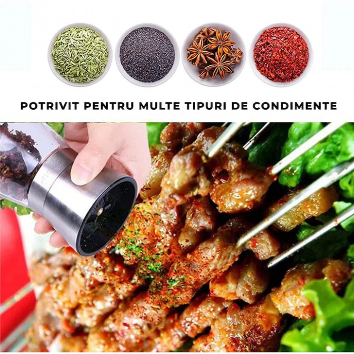 Set 2 rasnite manuale pentru condimente VarioShop®, sistem maruntire ajustabil, mecanism ceramica, potrivit pentru piper negru, orez, chimen, sare de mare, inox/sticla, Argintiu [5]