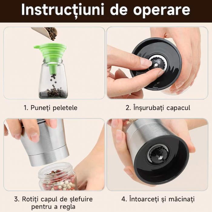 Set 2 rasnite manuale pentru condimente VarioShop®, sistem maruntire ajustabil, mecanism ceramica, potrivit pentru piper negru, orez, chimen, sare de mare, inox/sticla, Argintiu [9]