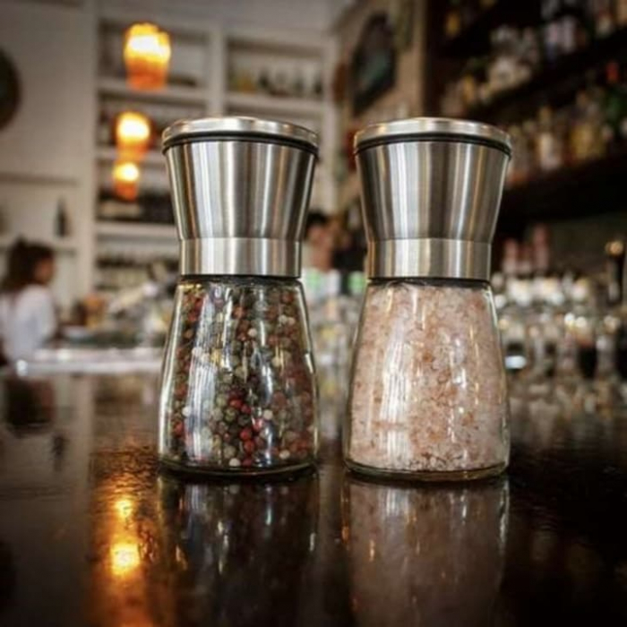 Set 2 rasnite manuale pentru condimente VarioShop®, sistem maruntire ajustabil, mecanism ceramica, potrivit pentru piper negru, orez, chimen, sare de mare, inox/sticla, Argintiu [18]