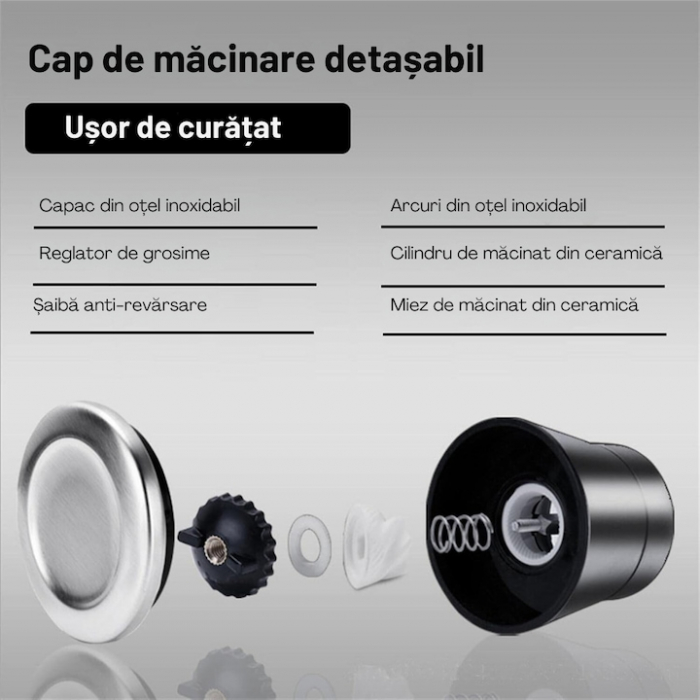 Set 2 rasnite manuale pentru condimente VarioShop®, sistem maruntire ajustabil, mecanism ceramica, potrivit pentru piper negru, orez, chimen, sare de mare, inox/sticla, Argintiu [12]