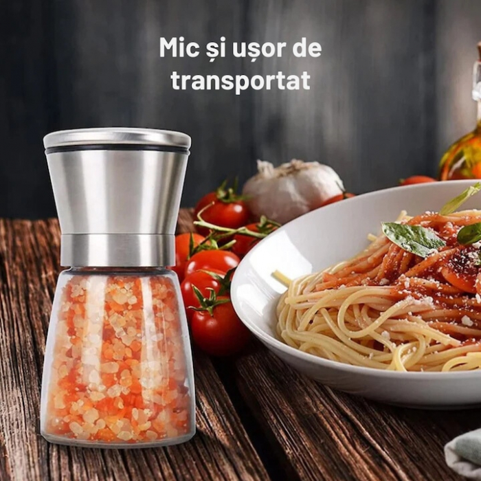 Set 2 rasnite manuale pentru condimente VarioShop®, sistem maruntire ajustabil, mecanism ceramica, potrivit pentru piper negru, orez, chimen, sare de mare, inox/sticla, Argintiu [14]
