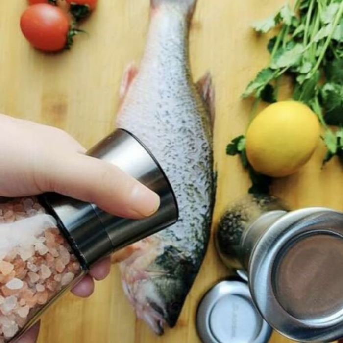 Set 2 rasnite manuale pentru condimente VarioShop®, sistem maruntire ajustabil, mecanism ceramica, potrivit pentru piper negru, orez, chimen, sare de mare, inox/sticla, Argintiu [19]