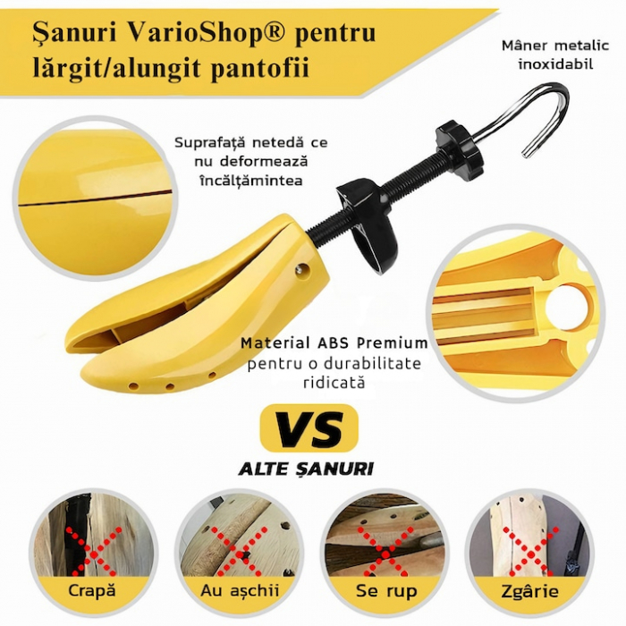 Calapod Reglabil VarioShop® - Marimea 30-36, Pentru Largit si Alungit Pantofi, Universal/Pentru Toate Tipurile de Pantofi si Incaltaminte, Unisex, Calitate Premium, Material Plastic + Cupru Metalic, G [2]