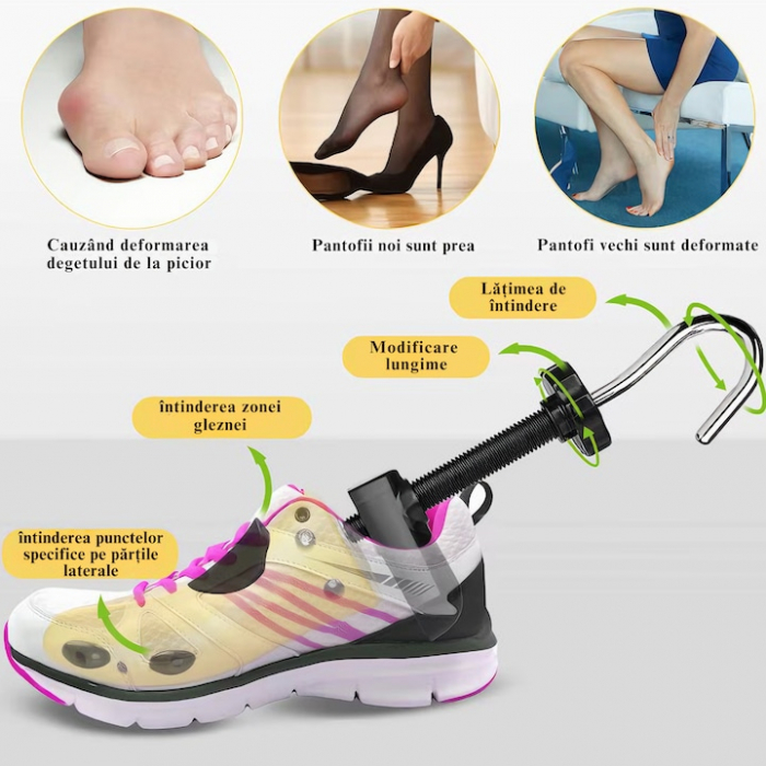 Calapod Reglabil VarioShop® - Marimea 30-36, Pentru Largit si Alungit Pantofi, Universal/Pentru Toate Tipurile de Pantofi si Incaltaminte, Unisex, Calitate Premium, Material Plastic + Cupru Metalic, G [3]