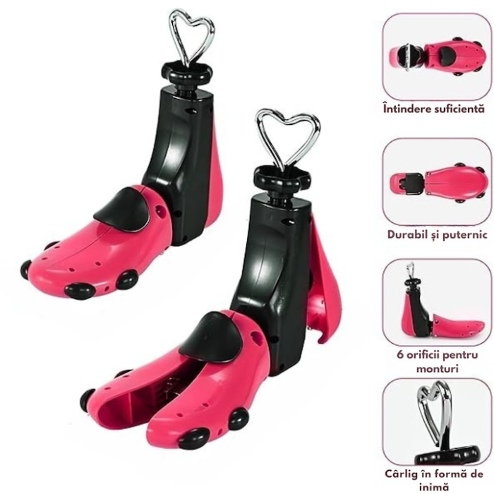 Set 2 Sanuri/Calapoade Reglabile VarioShop® 4 Directii, Intretinere si Protectie Pantofi, Adidasi si Ghete, Dimensiuni Ajustabile 41–47, Material Durabil, Roz/Negru [10]