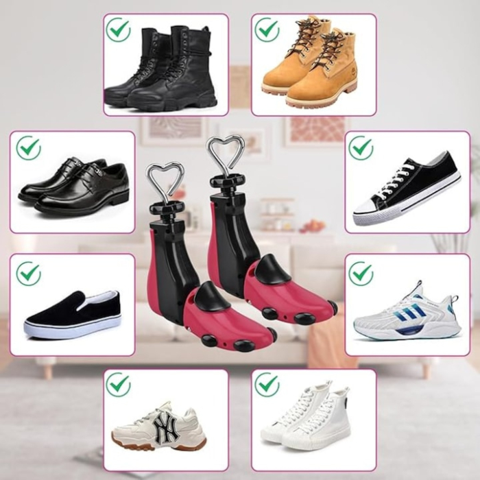 1 Calapod Reglabil VarioShop®, 4 Directii San/Calapod, Intretinere si Protectie Pantofi, Adidasi si Ghete, Dimensiuni Ajustabile 41–47, Material Durabil Roz/Negru [12]