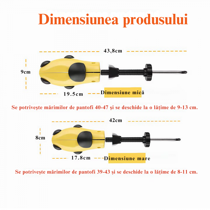 Set 2 Sanuri/Calapoade Reglabile VarioShop® - Marimea 39-43, Pentru Largit si Alungit Pantofi, Universal/Pentru Toate Tipurile de Pantofi, Unisex, Calitate Premium, Material Plastic + Cupru Metalic, G [2]