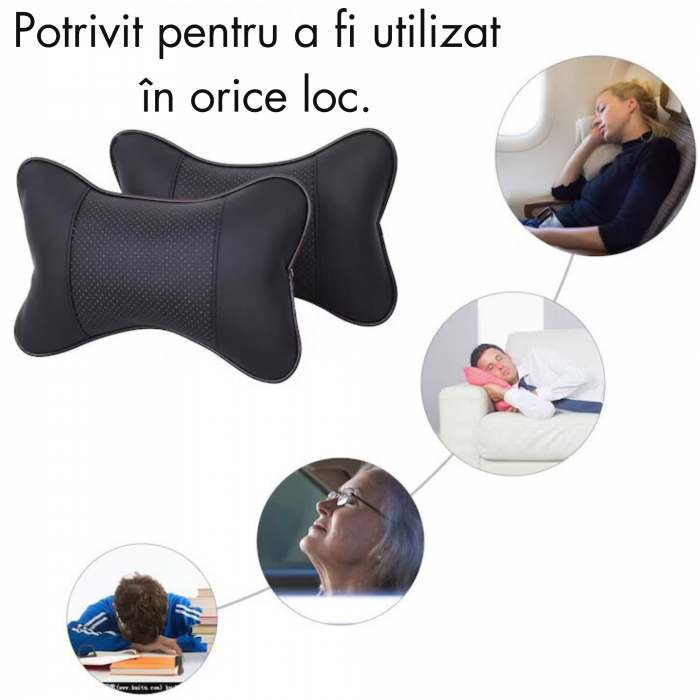 Set 2 tetiere auto VarioShop®, Protejeaza coloana cervicala, sunt Reglabile, Rezistente, Confortabile, Universale, Negru [48]