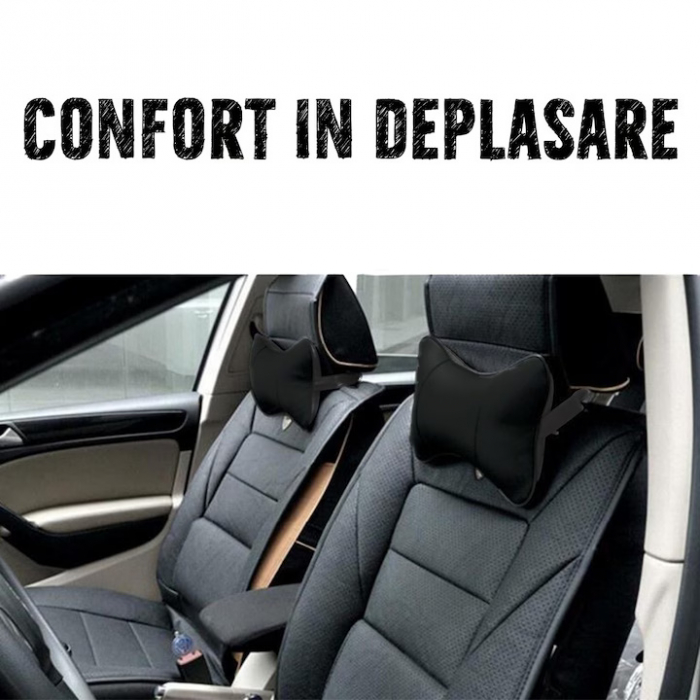 Set 2 tetiere auto VarioShop®, Protejeaza coloana cervicala, sunt Reglabile, Rezistente, Confortabile, Universale, Negru [36]