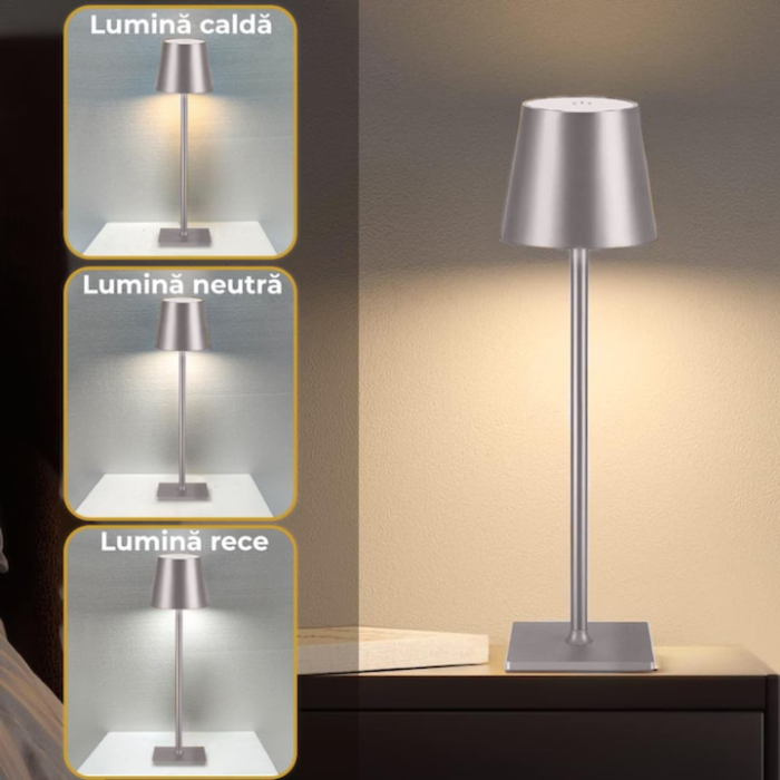 Set 2 x Lampa de masa touch led incarcabila VarioShop®, veioza ambientala cu control tactil, functie de schimbare a intesitatii, 3 temperaturi de culoare cald, neutru, rece, 5 W [4]