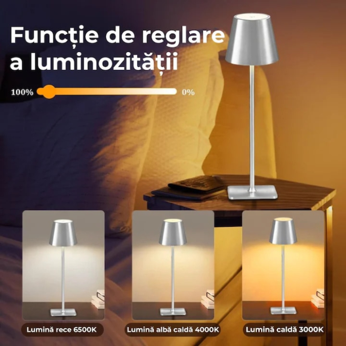 Set 2 x Lampa de masa touch led incarcabila VarioShop®, veioza ambientala cu control tactil, functie de schimbare a intesitatii, 3 temperaturi de culoare cald, neutru, rece, 5 W [6]