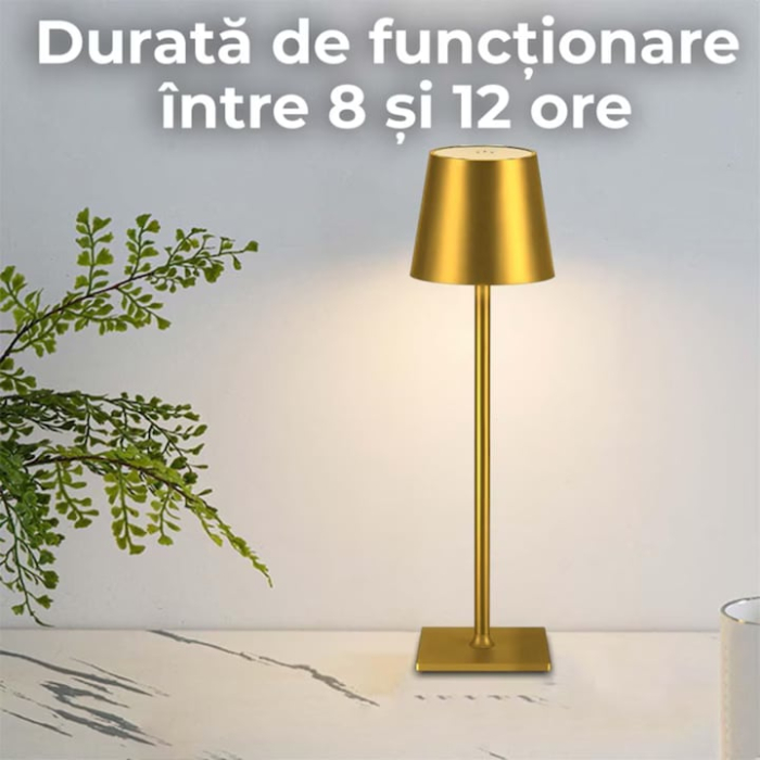 Set 2 x Lampa de masa touch led incarcabila VarioShop®, veioza ambientala cu control tactil, functie de schimbare a intesitatii, 3 temperaturi de culoare cald, neutru, rece, 5 W,37 x 9.5 cm, Auriu [4]