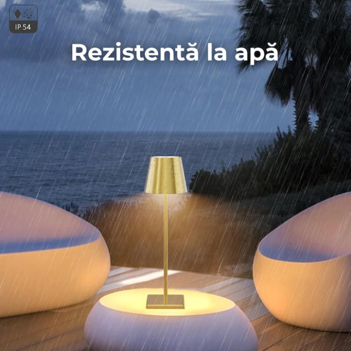 Set 2 x Lampa de masa touch led incarcabila VarioShop®, veioza ambientala cu control tactil, functie de schimbare a intesitatii, 3 temperaturi de culoare cald, neutru, rece, 5 W,37 x 9.5 cm, Auriu [6]