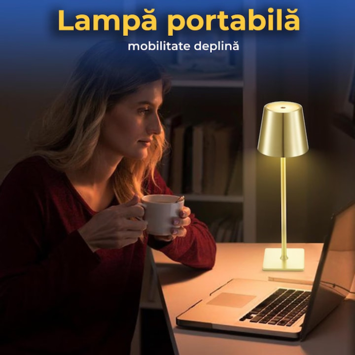 Set 2 x Lampa de masa touch led incarcabila VarioShop®, veioza ambientala cu control tactil, functie de schimbare a intesitatii, 3 temperaturi de culoare cald, neutru, rece, 5 W,37 x 9.5 cm, Auriu [5]