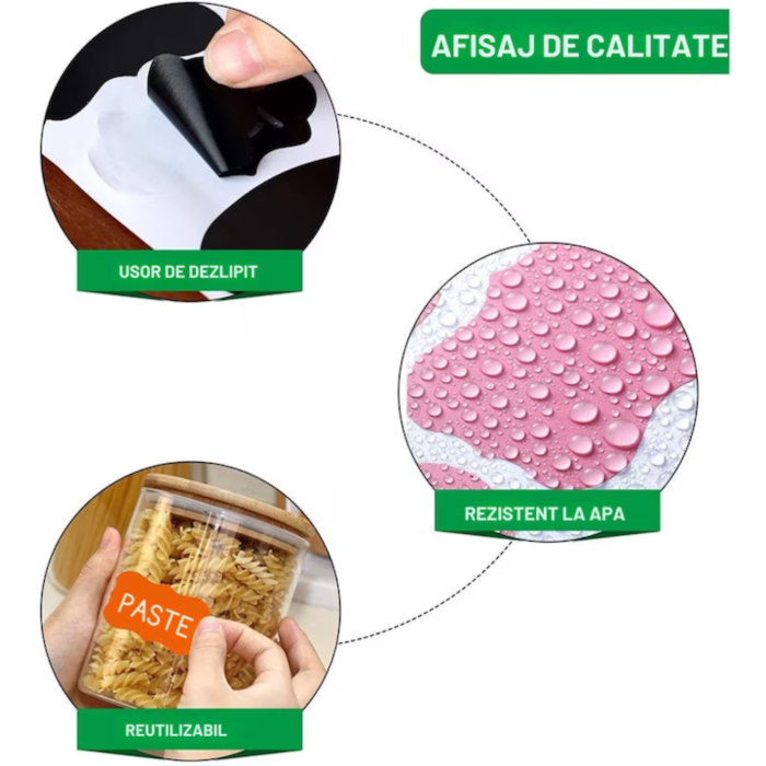 Set 24 etichete autoadezive reutilizabile VarioShop®, marker, lavabile si usor de utilizat, ideal pentru organizare borcane, condimente, cutii, Negru [8]