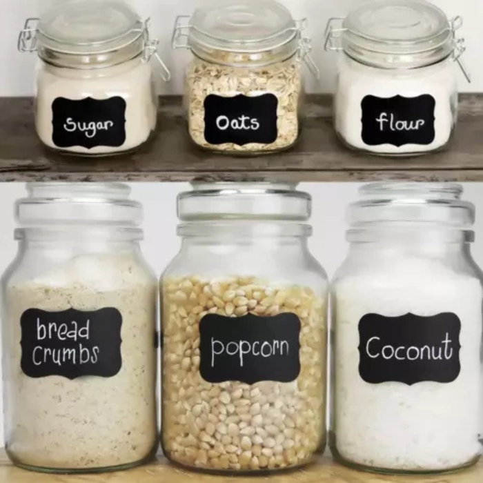 Set 24 etichete autoadezive reutilizabile VarioShop®, marker, lavabile si usor de utilizat, ideal pentru organizare borcane, condimente, cutii, Negru [5]