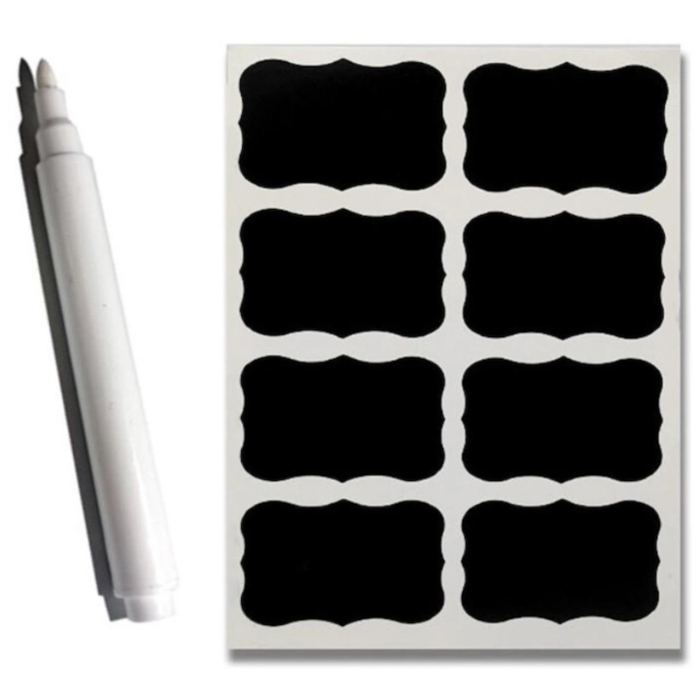 Set 24 etichete autoadezive reutilizabile VarioShop®, marker, lavabile si usor de utilizat, ideal pentru organizare borcane, condimente, cutii, Negru [19]