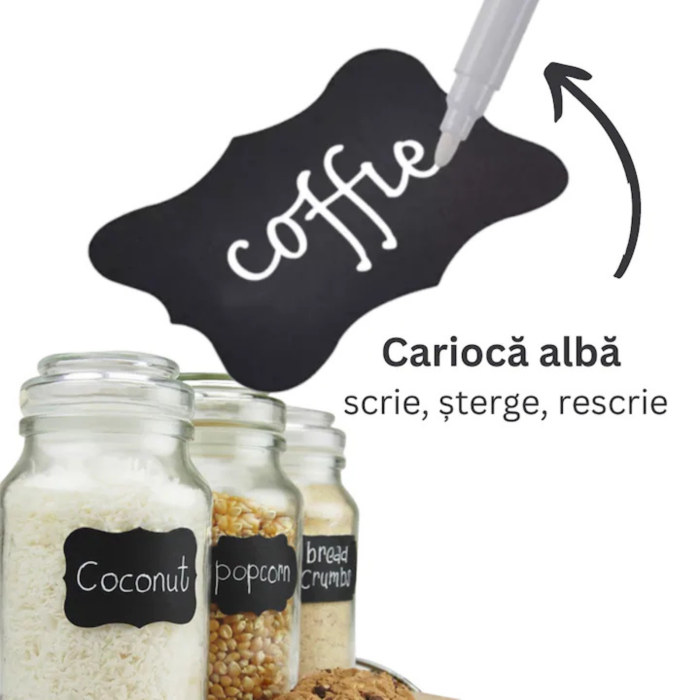 Set 24 etichete autoadezive reutilizabile VarioShop®, marker, lavabile si usor de utilizat, ideal pentru organizare borcane, condimente, cutii, Negru [7]