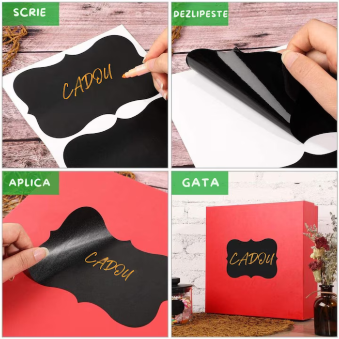 Set 24 etichete autoadezive reutilizabile VarioShop®, marker, lavabile si usor de utilizat, ideal pentru organizare borcane, condimente, cutii, Negru [13]
