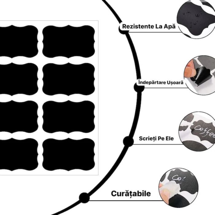 Set 24 etichete autoadezive reutilizabile VarioShop®, marker, lavabile si usor de utilizat, ideal pentru organizare borcane, condimente, cutii, Negru [14]
