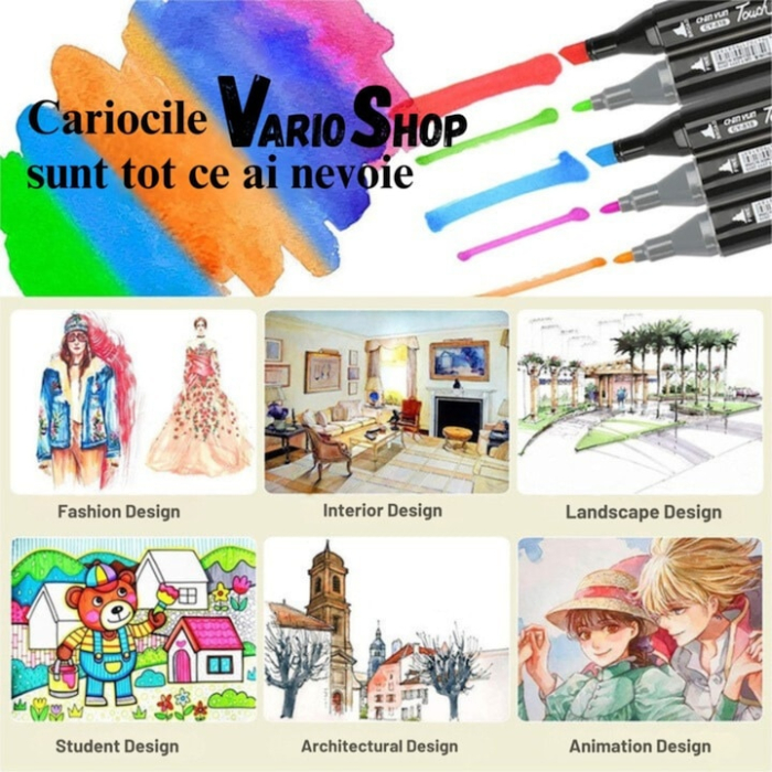 Set 24 markere duble VarioShop®, Carioci profesionale, Culori vii pe baza de alcool, 2 varfuri rezistente, geanta depozitare, Multicolore [6]