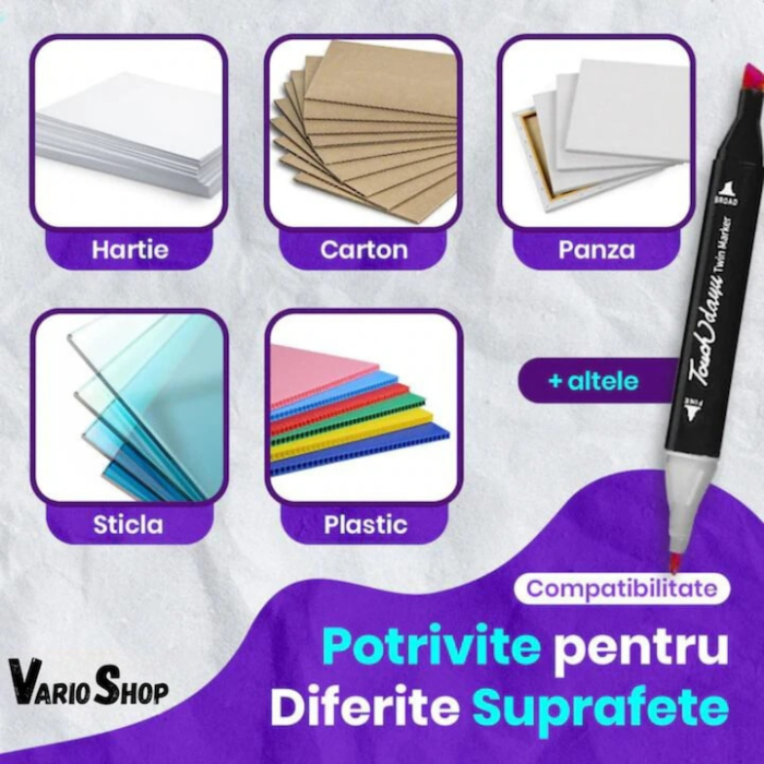 Set 24 markere duble VarioShop®, Carioci profesionale, Culori vii pe baza de alcool, 2 varfuri rezistente, geanta depozitare, Multicolore [12]