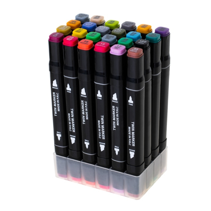 Set 24 markere duble VarioShop®, Carioci profesionale, Culori vii pe baza de alcool, 2 varfuri rezistente, geanta depozitare, Multicolore [15]