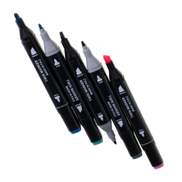 Set 24 markere duble VarioShop®, Carioci profesionale, Culori vii pe baza de alcool, 2 varfuri rezistente, geanta depozitare, Multicolore [8]