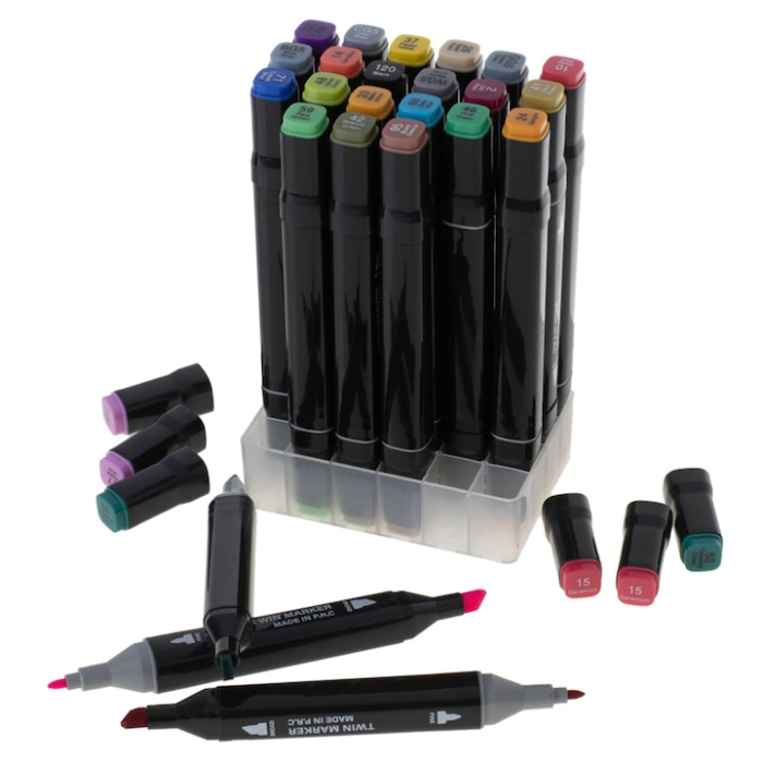 Set 24 markere duble VarioShop®, Carioci profesionale, Culori vii pe baza de alcool, 2 varfuri rezistente, geanta depozitare, Multicolore [17]