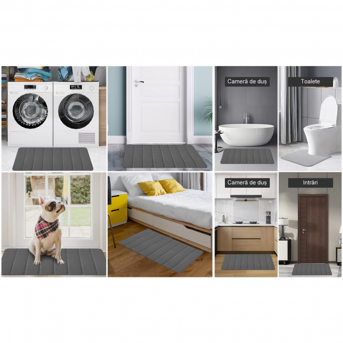 Set 3 Covorase de baie VarioShop®, Antiderapante, Spuma cu memorie, Microfibra, pentru WC, Chiuveta si Cada/dus, 80x50 & 60x50 & 60x40cm, Gri Deschis [36]