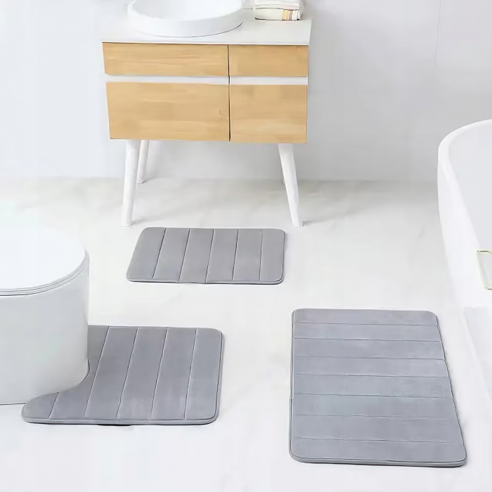 Set 3 Covorase de baie VarioShop®, Antiderapante, Spuma cu memorie, Microfibra, pentru WC, Chiuveta si Cada/dus, 80x50 & 60x50 & 60x40cm, Gri Deschis [60]