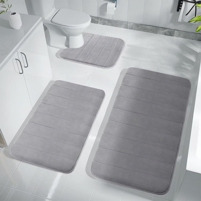 Set 3 Covorase de baie VarioShop®, Antiderapante, Spuma cu memorie, Microfibra, pentru WC, Chiuveta si Cada/dus, 80x50 & 60x50 & 60x40cm, Gri Deschis [27]