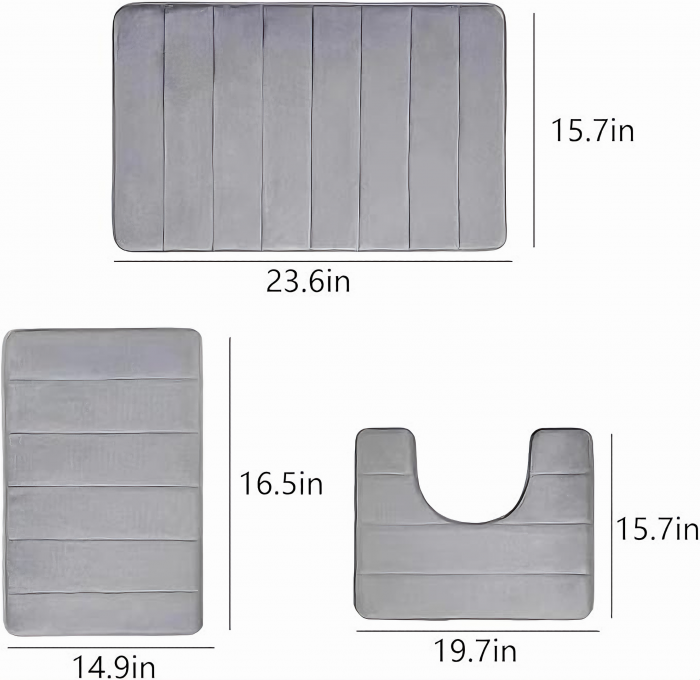 Set 3 Covorase de baie VarioShop®, Antiderapante, Spuma cu memorie, Microfibra, pentru WC, Chiuveta si Cada/dus, 80x50 & 60x50 & 60x40cm, Gri Deschis [38]