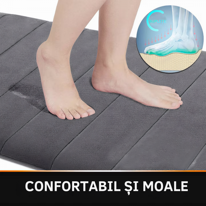 Set 3 Covorase de baie VarioShop®, Antiderapante, Spuma cu memorie, Microfibra, pentru WC, Chiuveta si Cada/dus, 80x50 & 60x50 & 60x40cm, Gri Deschis [52]