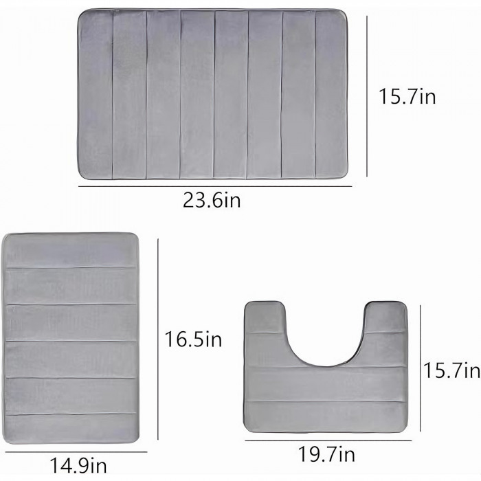 Set 3 Covorase de baie VarioShop®, Antiderapante, Spuma cu memorie, Microfibra, pentru WC, Chiuveta si Cada/dus, 80x50 & 60x50 & 60x40cm, Gri Deschis [20]
