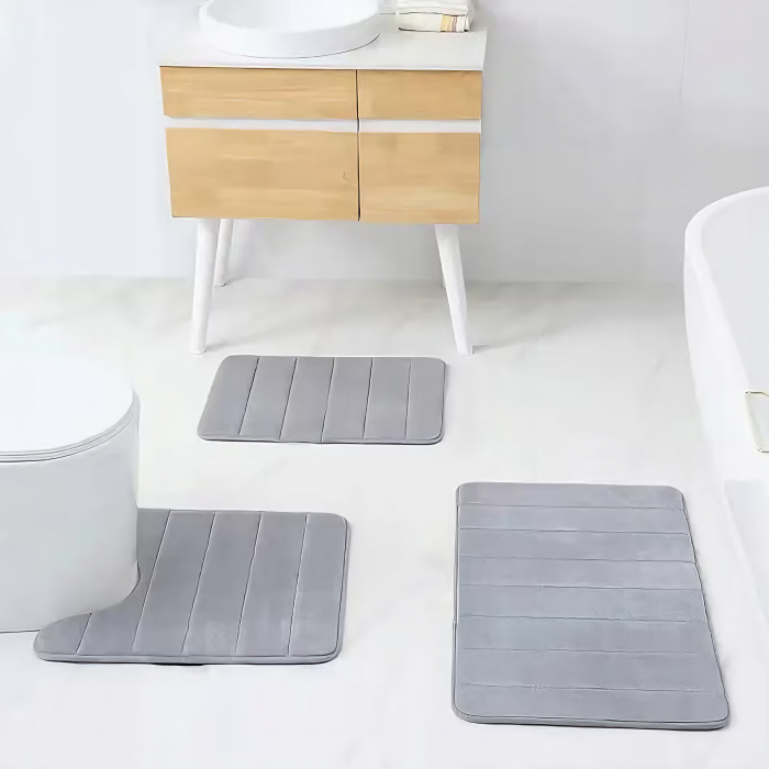 Set 3 Covorase de baie VarioShop®, Antiderapante, Spuma cu memorie, Microfibra, pentru WC, Chiuveta si Cada/dus, 80x50 & 60x50 & 60x40cm, Gri Deschis [42]