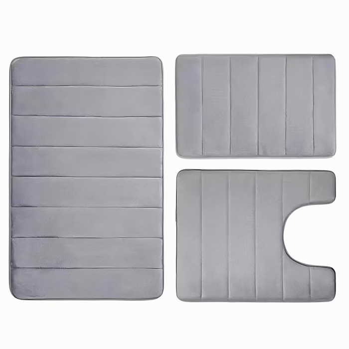 Set 3 Covorase de baie VarioShop®, Antiderapante, Spuma cu memorie, Microfibra, pentru WC, Chiuveta si Cada/dus, 80x50 & 60x50 & 60x40cm, Gri Deschis [50]