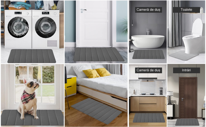 Set 3 Covorase de baie VarioShop®, Antiderapante, Spuma cu memorie, Microfibra, pentru WC, Chiuveta si Cada/dus, 80x50 & 60x50 & 60x40cm, Gri Deschis [18]