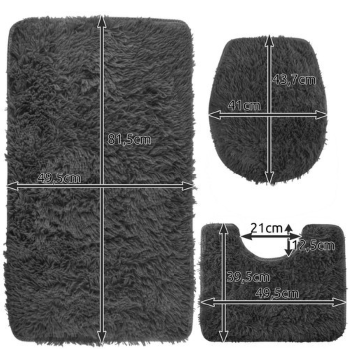 Set 3 covorase pentru baie VarioShop®, antiderapante, pufos la atingere, lavabil, absorbtie ridicata, uscare rapida, Gri inchis [11]