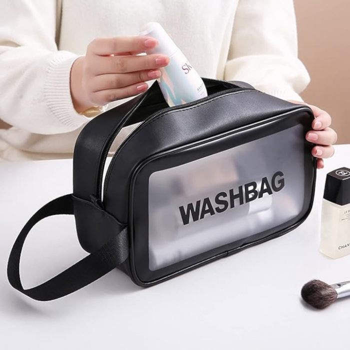 Set 3 genti cosmetice pentru calatorii VarioShop®, rezistente la apa, marimi diferite, suprafata mata translucida, negru [6]