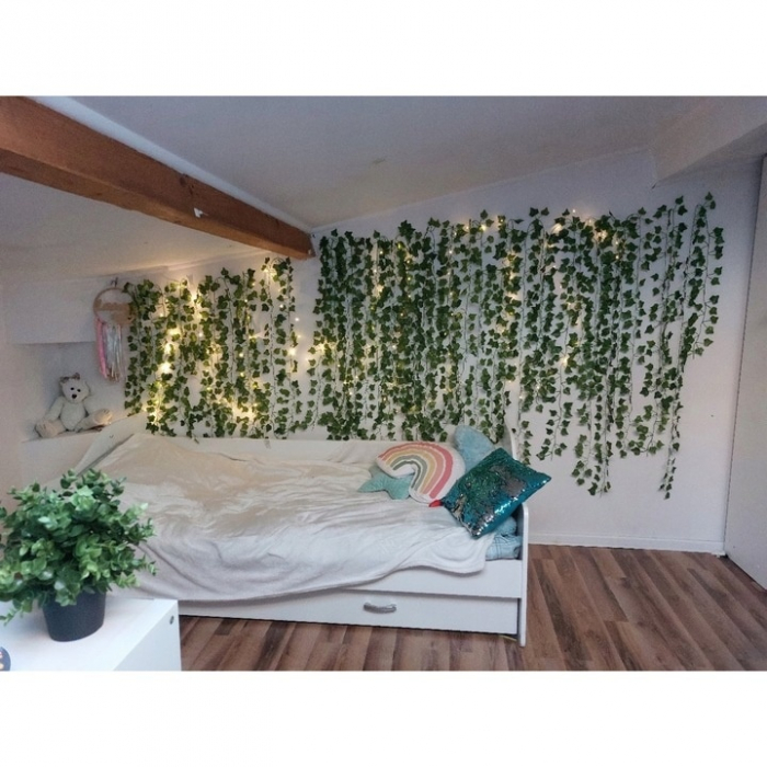 Set 3 ghirlande decorative VarioShop®, Model Iedera Artificiala, 81 Frunze/Ramura, Lungime 6.3 m, Inaltime 2.1m, Interior/Exterior, Usor de Fixat, Plastic, Verde [17]