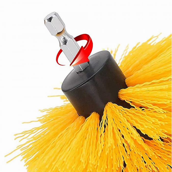 Set 3 perii curatare VarioShop®, cu adaptor pentru bormasina/autofiletanta, din fibre de nailon, Galben [30]