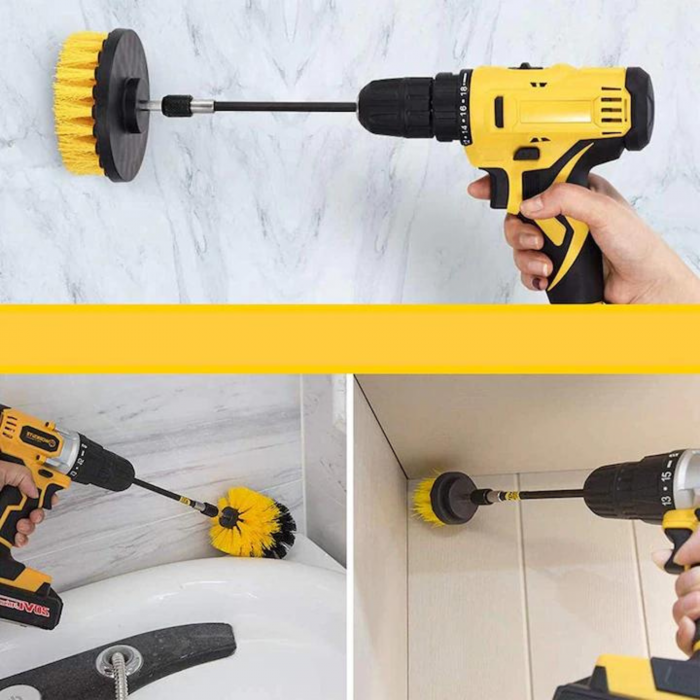 Set 3 perii curatare VarioShop®, cu adaptor pentru bormasina/autofiletanta, din fibre de nailon, Galben [86]