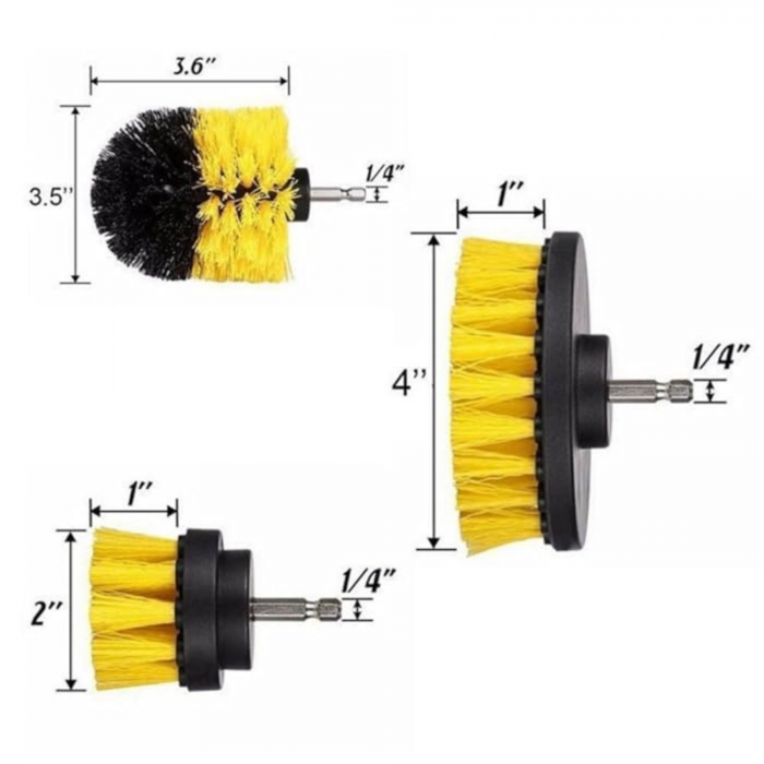 Set 3 perii curatare VarioShop®, cu adaptor pentru bormasina/autofiletanta, din fibre de nailon, Galben [12]