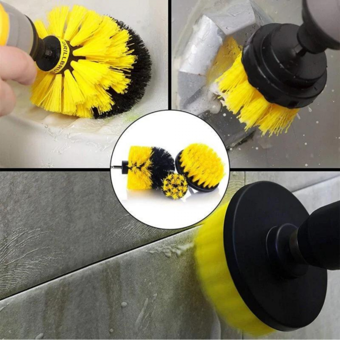Set 3 perii curatare VarioShop®, cu adaptor pentru bormasina/autofiletanta, din fibre de nailon, Galben [75]