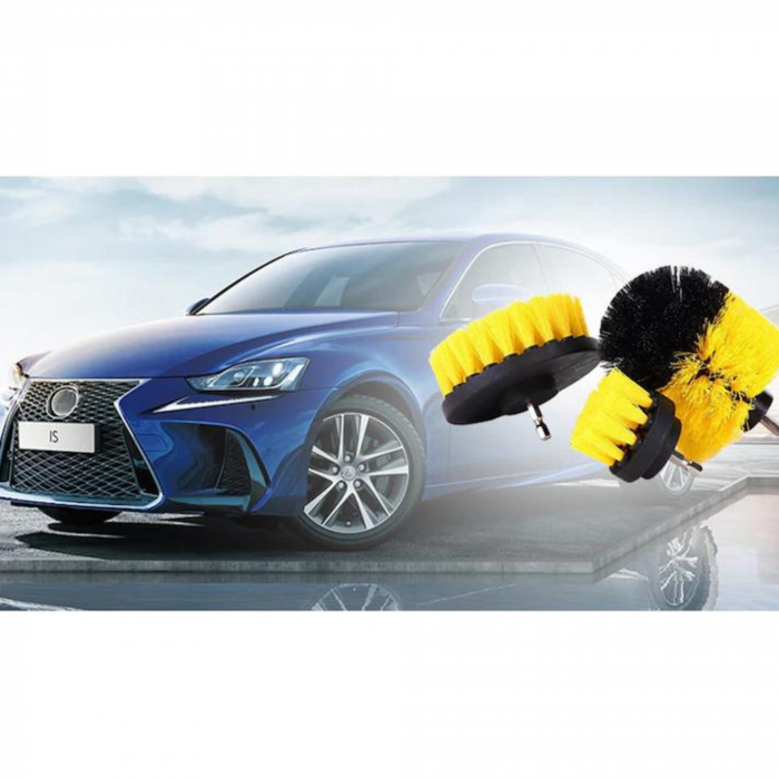 Set 3 perii curatare VarioShop®, cu adaptor pentru bormasina/autofiletanta, din fibre de nailon, Galben [17]
