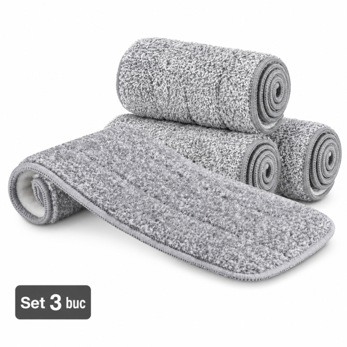Set 3 rezerve pentru mop plat VarioShop®, pentru curatarea podelelor, prindere velcro, material absorbant, 33 x 12 cm, gri [6]