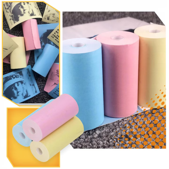Set 3 role hartie termica colorata pentru mini imprimanta portabila, 57 mm latime si 3 m lungime, fara cerneala [6]